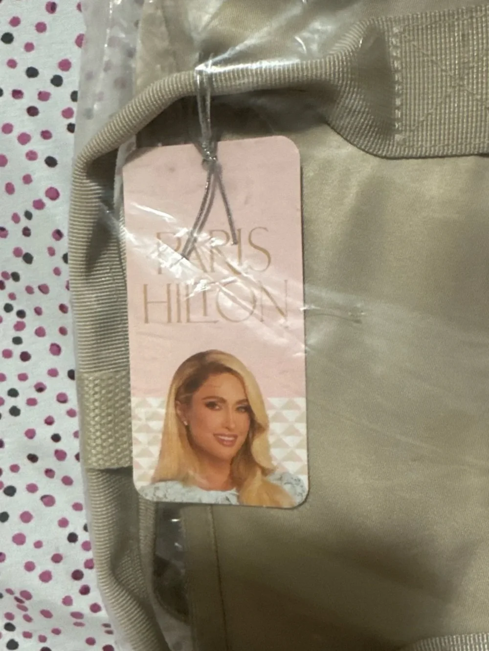 Paris Hilton Quilted Backpack in Beige with Pink Tag
